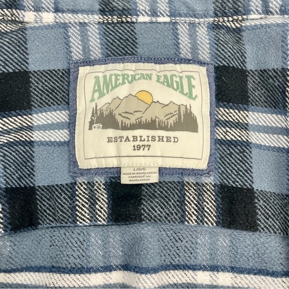 American Eagle Outfitters Men's Large Thick Flannel Shacket Blue Plaid Cabincore - Picture 8 of 11